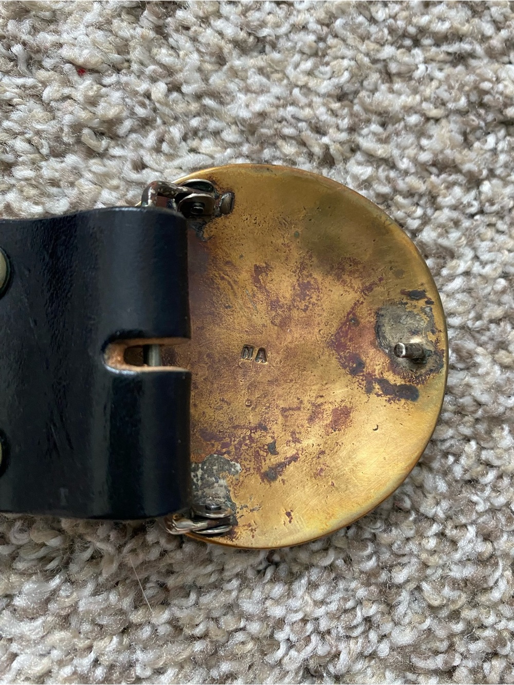 VTG Black Leather Belt With Brass Butterfly Buckle 3” EUC - Picture 2 of 6
